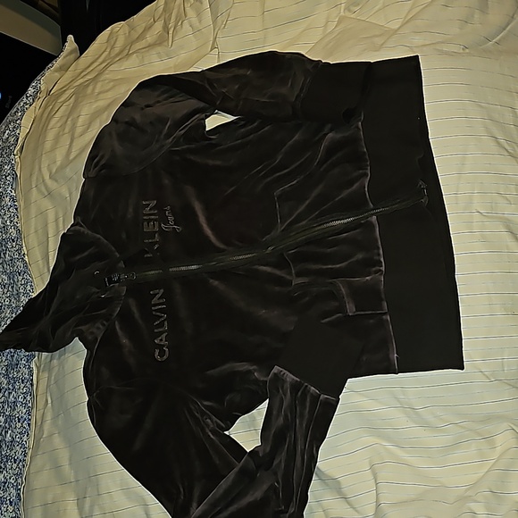 Brown Calvin Klein Velour Hoodie Jacket - Picture 4 of 11